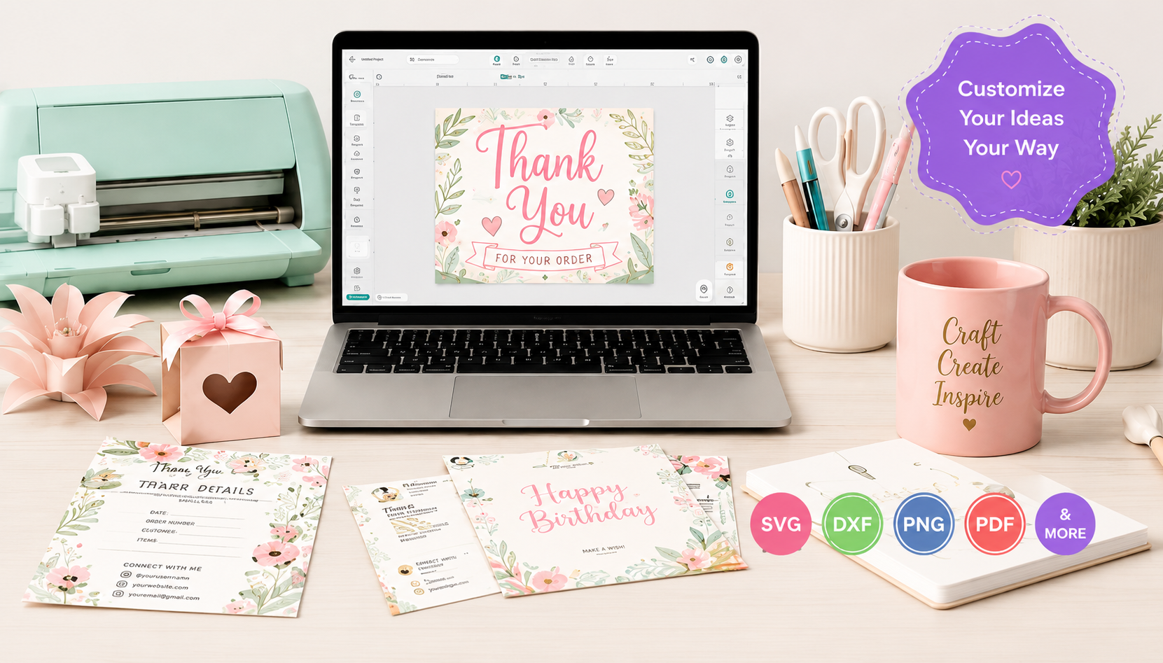 Craft and stationery workspace with paper templates, pencil and ruler
